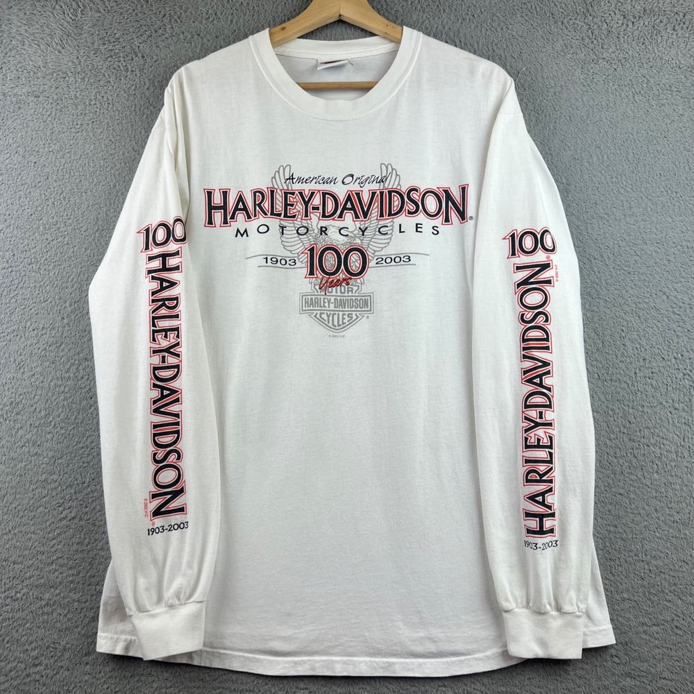 Harley-Davidson 100th Anniversary Long Sleeve Shirt White Dakota Minot ND Large